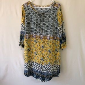 Umgee Yellow and Blue Floral Mini Dress